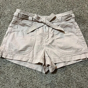 Y2K American Eagle Womens Mid Rise Midi Stretch Khaki Tan Shorts Size 4 Safari‎